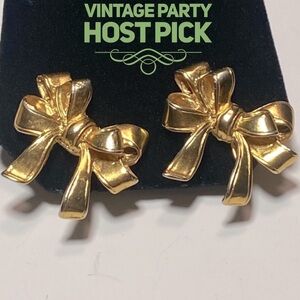Vintage French Bow Brushed Gold-tone Sterling Clip Earrings
